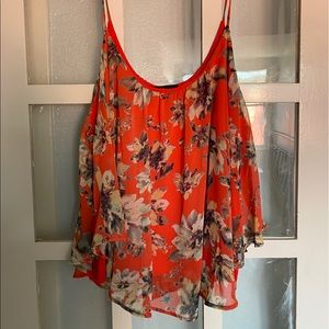 Coral floral sleeveless top